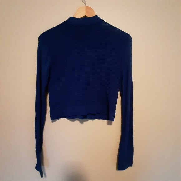 Bardot cobalt blue knit crepe crop long sleeve top size 8 - Picture 4 of 4
